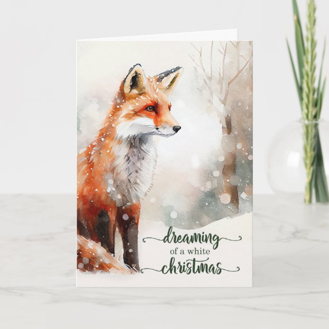 Winter Fox White Christmas Snowy Woodland Forest Holiday Card (Front)