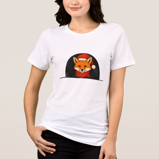 Winter Fox Women’s Tee – Cute Cozy Fox with Hat &  (Front)