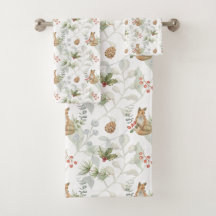 Winter Fox Woodland Forest Cute Bath Towel Set