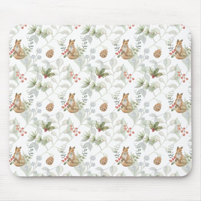 Winter Fox Woodland Forest Cute Mouse Pad (Front)