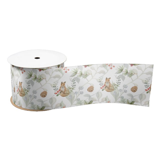 Winter Fox Woodland Forest Cute Satin Ribbon (Spool)