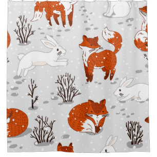 Winter Foxes Bunny Seamless Pattern