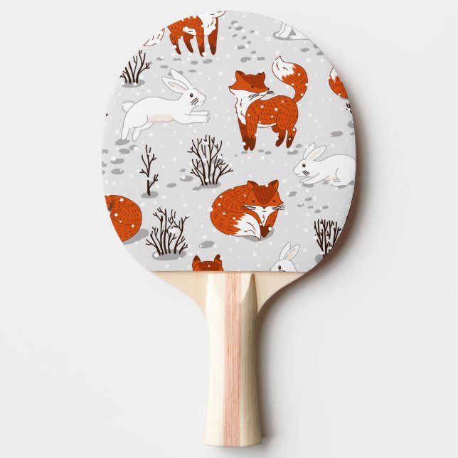 Winter Foxes Bunny Seamless Pattern Ping Pong Paddle (Front)