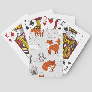 Winter Foxes Bunny Seamless Pattern Playing Cards
