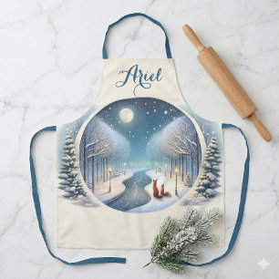 Winter Foxes by Moonlit Snowy River Apron