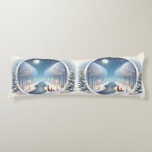 Winter Foxes by Moonlit Snowy River Body Pillow