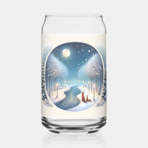 Winter Foxes by Moonlit Snowy River Can Glass