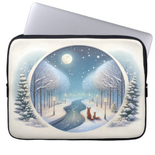 Winter Foxes by Moonlit Snowy River Laptop Sleeve