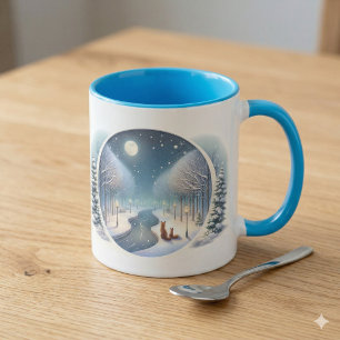 Winter Foxes by Moonlit Snowy River Mug