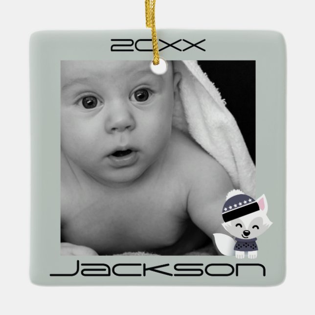 Winter Foxes Ceramic Ornament (Front)