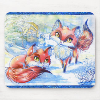 Winter Foxes Mouse Pad