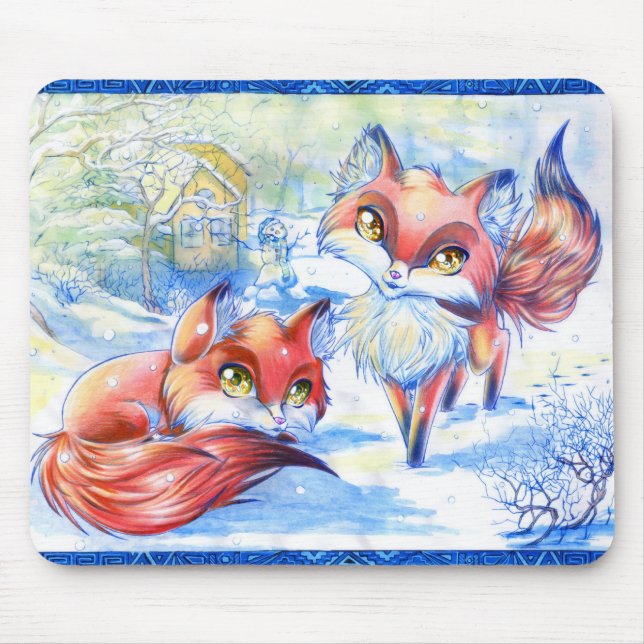 Winter Foxes Mouse Pad (Front)