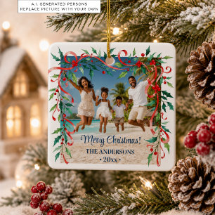 Winter Frame Beach Christmas Holiday Photo Ceramic Ornament