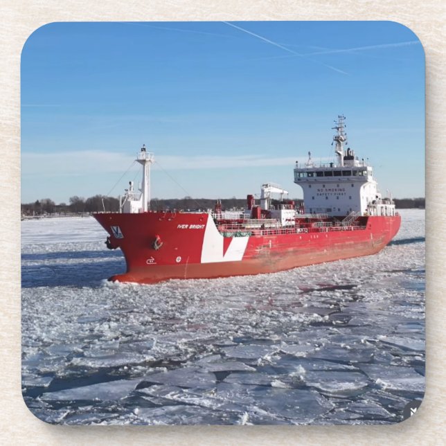 Winter Freighter Iver Bright Great Lakes Ship Coaster (Front)