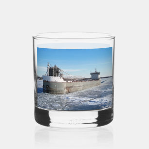 Winter Freighter Manitoulin Great Lakes Ship Whiskey Glass