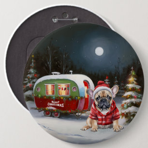 Winter French Bulldog Caravan Christmas Adventure 6 Inch Round Button