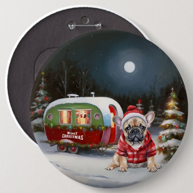 Winter French Bulldog Caravan Christmas Adventure  6 Inch Round Button (Front & Back)