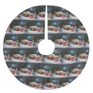Winter French Bulldog Caravan Christmas Adventure Brushed Polyester Tree Skirt