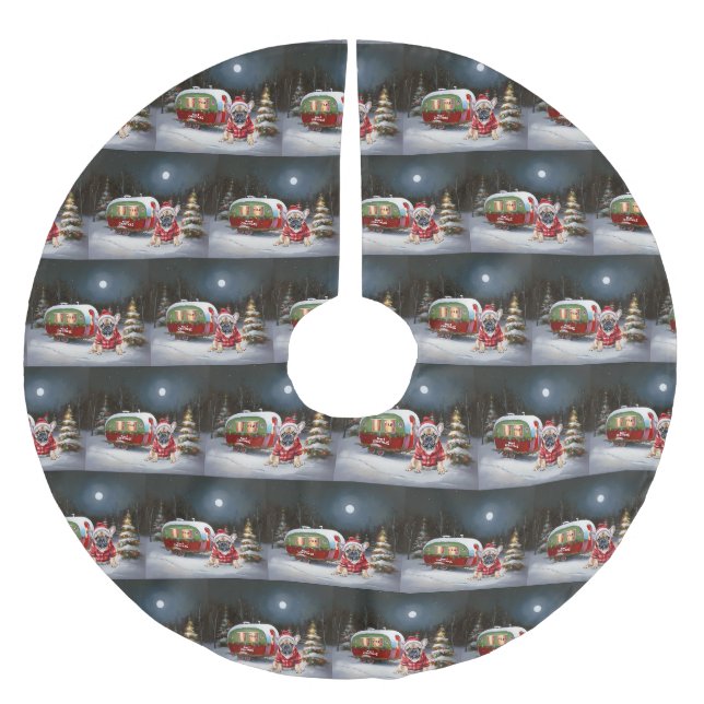 Winter French Bulldog Caravan Christmas Adventure  Brushed Polyester Tree Skirt (Front)