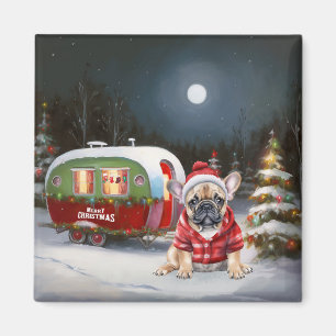 Winter French Bulldog Caravan Christmas Adventure Magnet