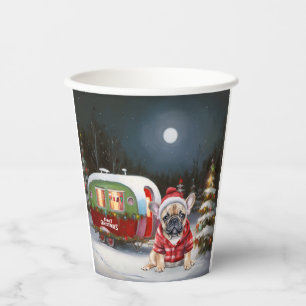Winter French Bulldog Caravan Christmas Adventure Paper Cups