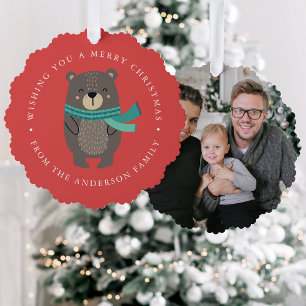 Winter Friends Bear Photo Holiday Ornament Card