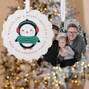 Winter Friends Penguin Photo Holiday Ornament Card