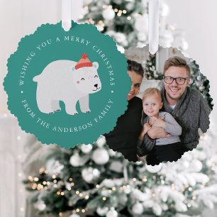 Winter Friends Polar Bear Photo Holiday Ornament Card