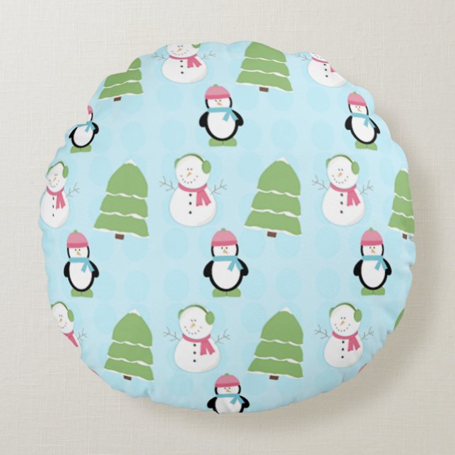 Winter Friends Round Pillow (Front)
