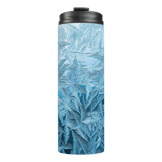 Winter frost blue silver ice crystals  thermal tumbler (Front)