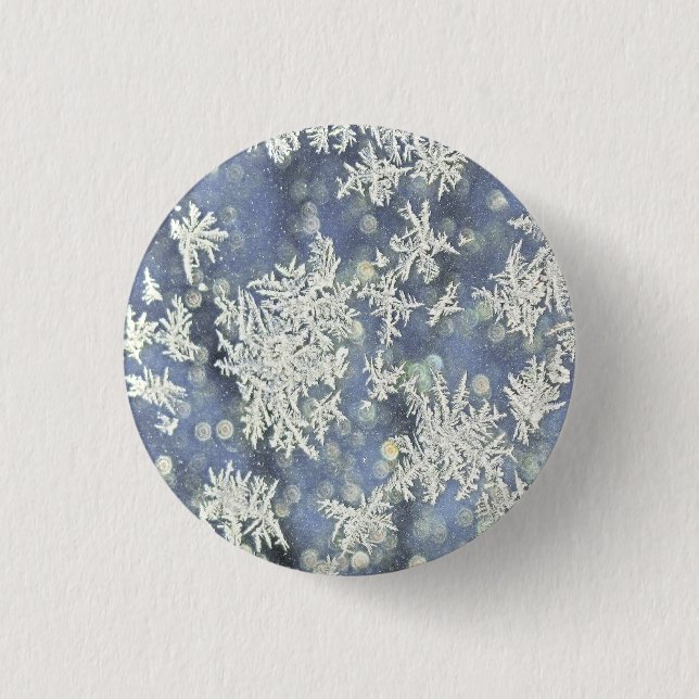 Winter Frost Detail Abstract Photography Blue 1 Inch Round Button (Front)