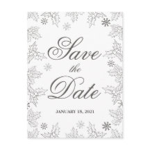 Winter frost. Grey & white wedding Save the Date