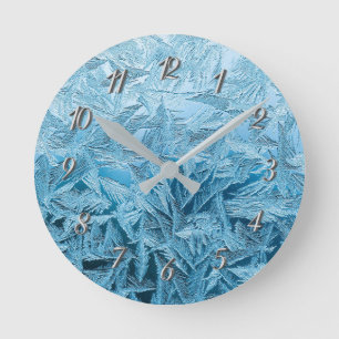 Winter frost ice blue round clock