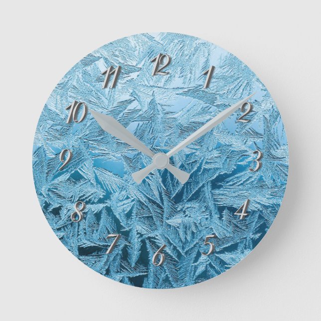 Winter frost ice blue round clock (Front)