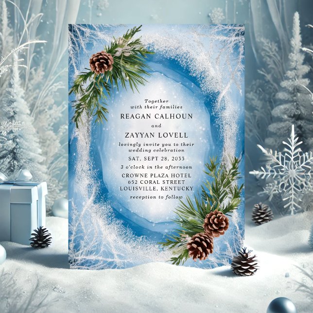 Winter Frost Pinecone Wedding Invitation (Creator Uploaded)