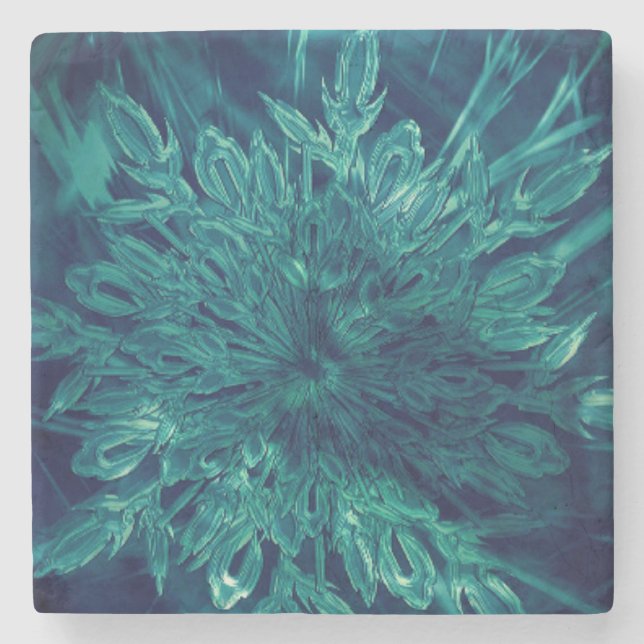 Winter frost snowflake teal blue elegant stone coaster (Front)