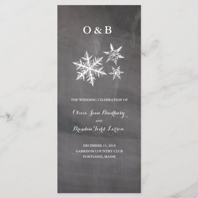 Winter Frost Snowflakes Chalkboar Ceremony Progam Program (Front)