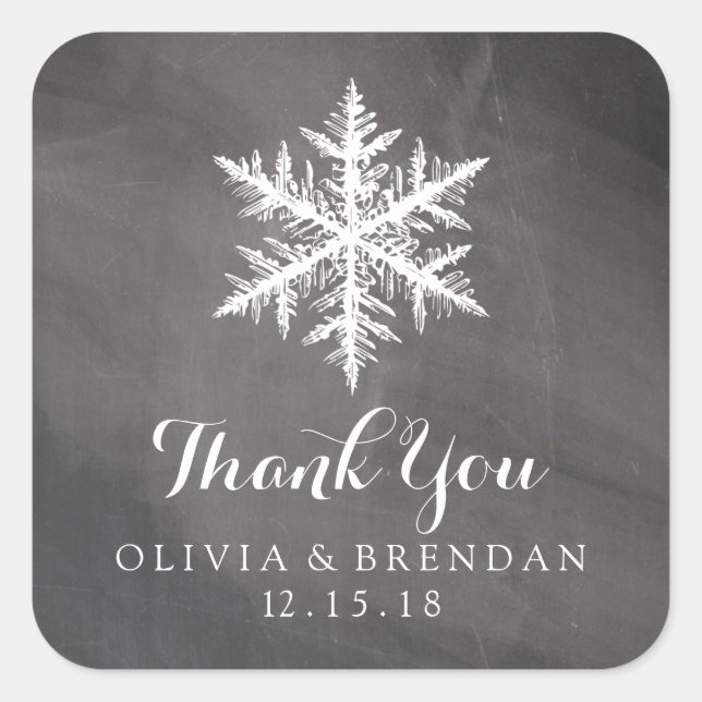 Winter Frost Snowflakes Chalkboard | Wedding Favou Square Sticker (Front)