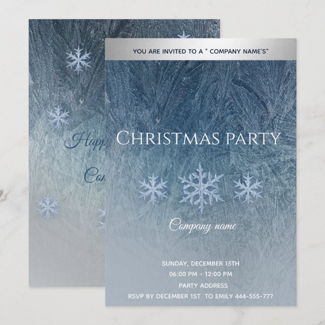Winter frost snowflakes corporate Christmas party Invitation (Front/Back)