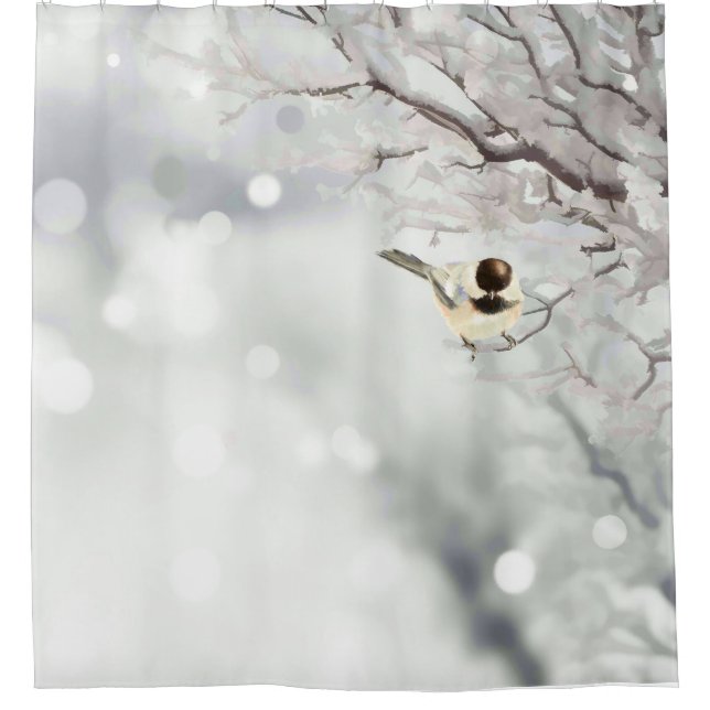 Winter Frost Trees Chickadee Bird Cute (Front)