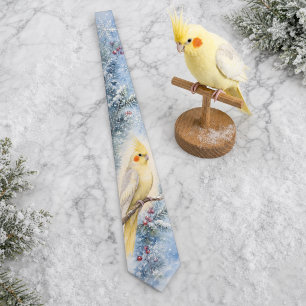 Winter Frost Watercolor Cockatiel Tie