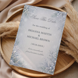 Winter Frosted Botanical Celebration Style Save The Date