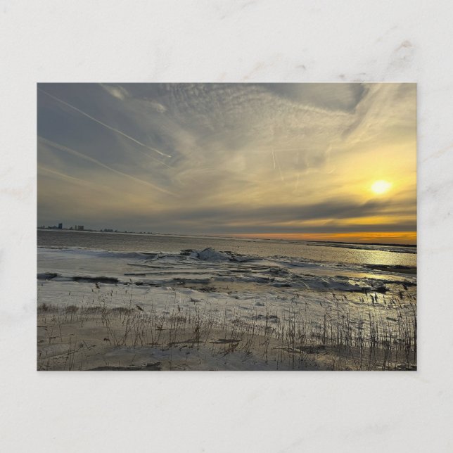 Winter Frozen Waterscape Sunset Postcard (Front)
