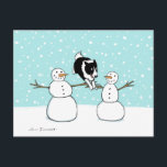Winter Fun Border Collie | Dog Christmas Holiday<br><div class="desc">Cute illustration of a Border Collie jumping over the arms of two snowmen. A cool holiday postcard for pet services to customize and send to customers, friends and clients. Great for veterinarians, pet sitters and dog walkers. A fun Christmas postcard for anyone who loves Border Collies and agility dogs. Visit...</div>