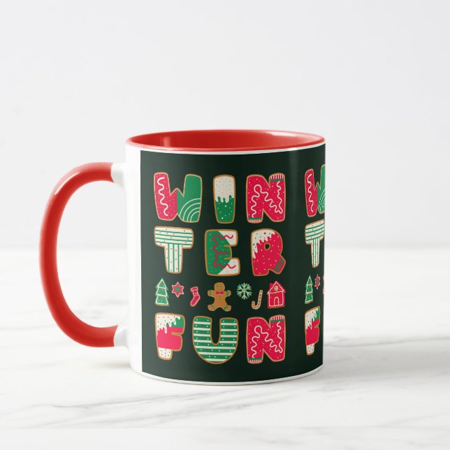 Winter Fun Christmas Cookies Red Green Holiday  Mug (Left)