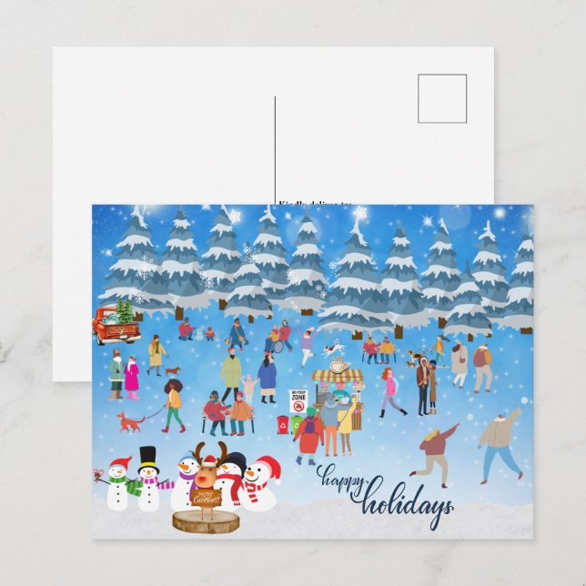 Winter Fun Festive Greetings Holiday Postcard (Front/Back)