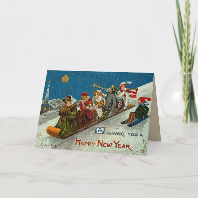 Winter Fun Happy New Year Holiday Card (Front)