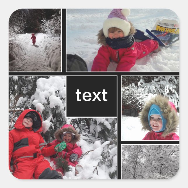 Winter fun kids games snow customizable text perso square sticker (Front)