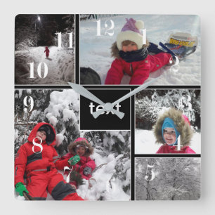 Winter fun kids games snow customizable text perso square wall clock