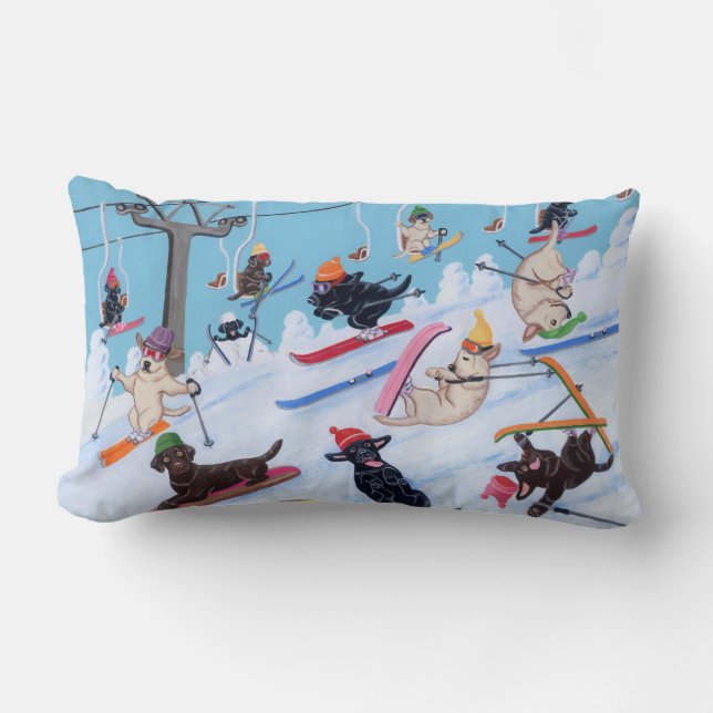 Winter Fun Skiing Labradors Lumbar Pillow (Front)